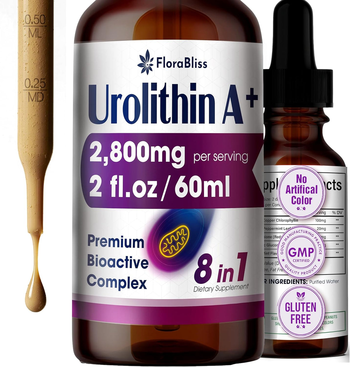 Urolithin A Supplement 2800 mg Liquid Drops | with Trans-Resveratrol, Collagen Peptides, Pomegranate Extract, Hyaluronic Acid, Vitamin E & C FreshDrinkUS - Natural and Premium Herbal Tea