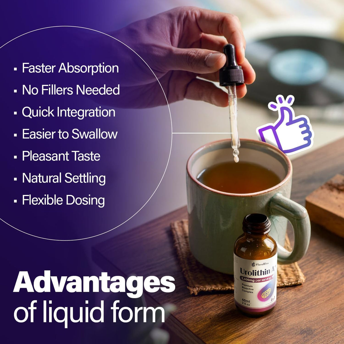 Urolithin A Supplement 2800 mg Liquid Drops | with Trans-Resveratrol, Collagen Peptides, Pomegranate Extract, Hyaluronic Acid, Vitamin E & C FreshDrinkUS - Natural and Premium Herbal Tea