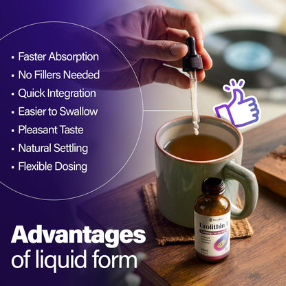 Urolithin A Supplement 2800 mg Liquid Drops | with Trans-Resveratrol, Collagen Peptides, Pomegranate Extract, Hyaluronic Acid, Vitamin E & C FreshDrinkUS - Natural and Premium Herbal Tea
