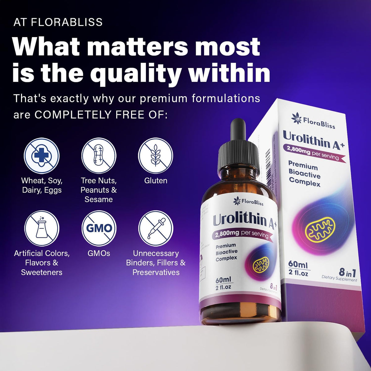 Urolithin A Supplement 2800 mg Liquid Drops | with Trans-Resveratrol, Collagen Peptides, Pomegranate Extract, Hyaluronic Acid, Vitamin E & C FreshDrinkUS - Natural and Premium Herbal Tea