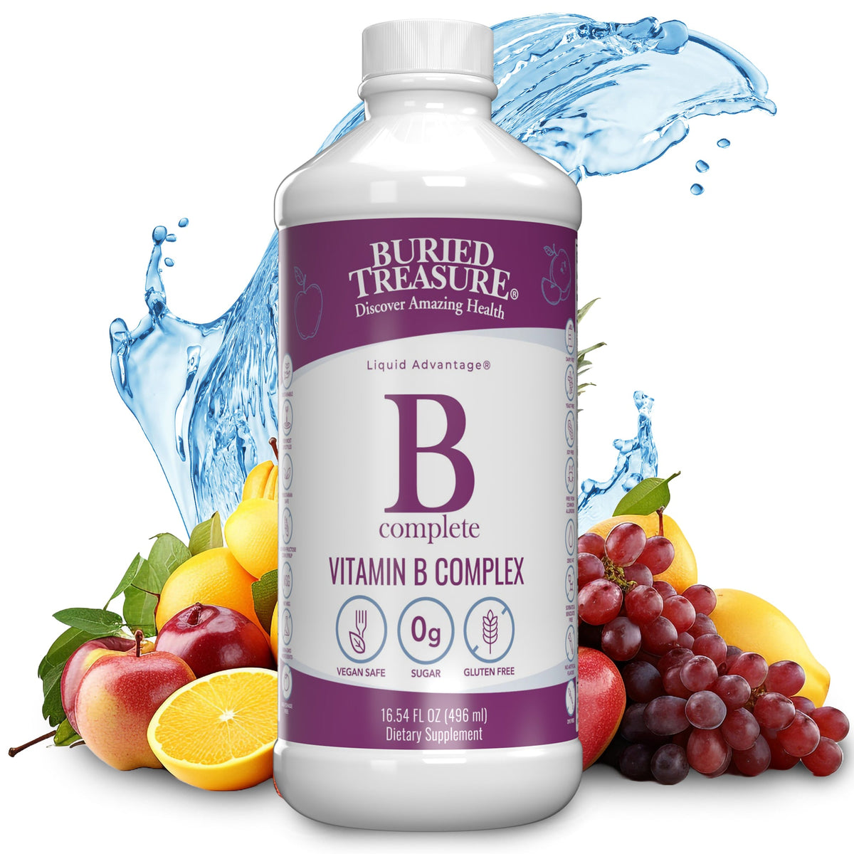 B Complex–Complete Daily B Vitamin Supplement, 16 fl oz Buried Treasure Liquid Nutrients