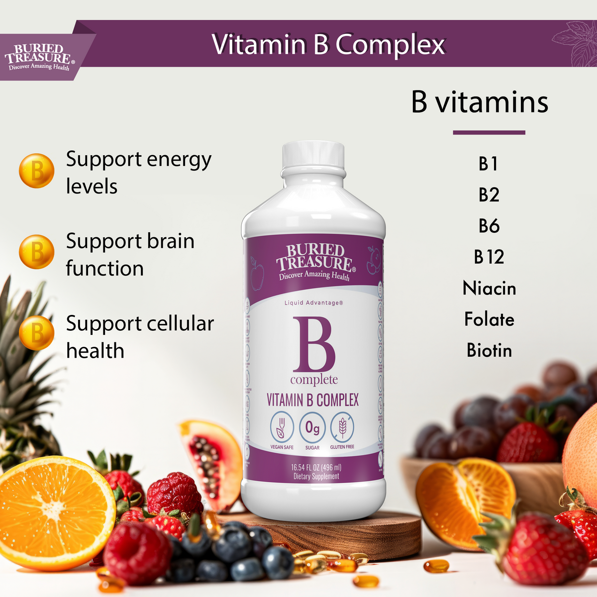 B Complex–Complete Daily B Vitamin Supplement, 16 fl oz Buried Treasure Liquid Nutrients