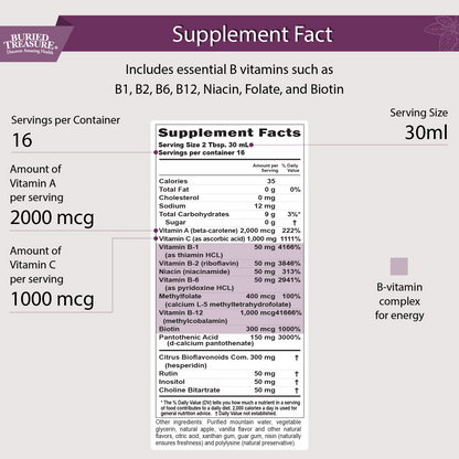 B Complex–Complete Daily B Vitamin Supplement, 16 fl oz Buried Treasure Liquid Nutrients