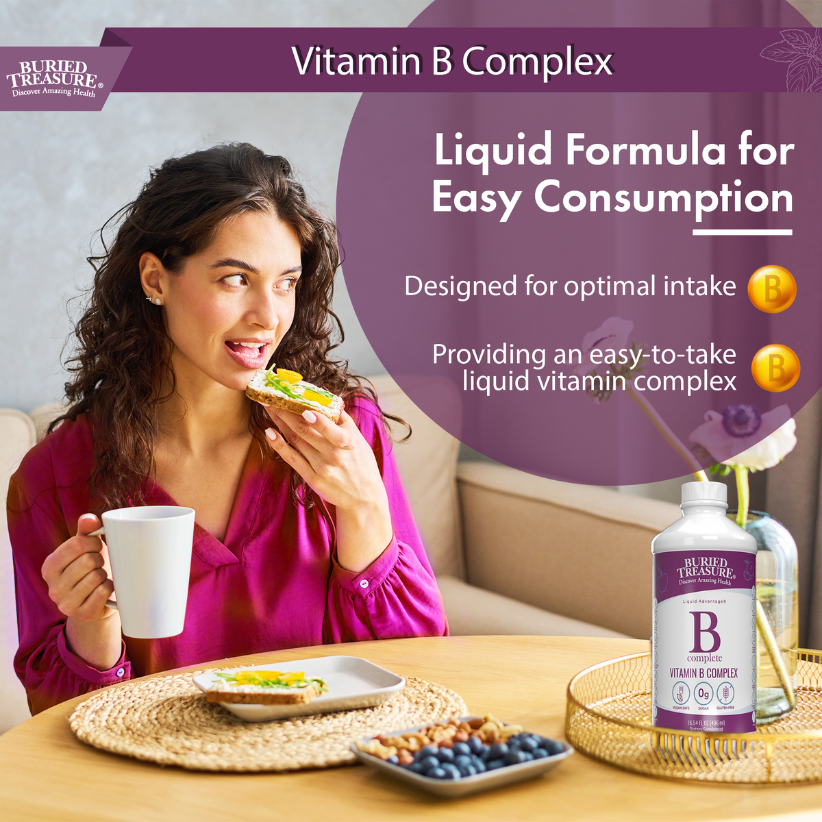 B Complex–Complete Daily B Vitamin Supplement, 16 fl oz Buried Treasure Liquid Nutrients