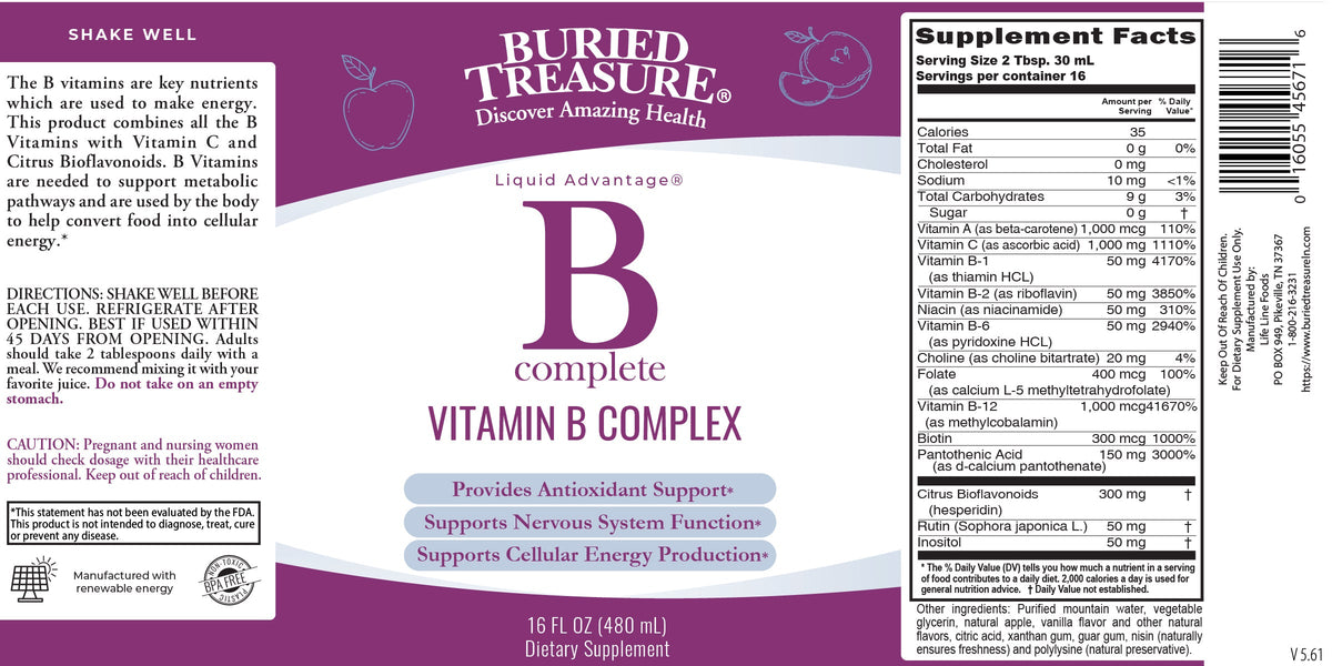 B Complex–Complete Daily B Vitamin Supplement, 16 fl oz Buried Treasure Liquid Nutrients