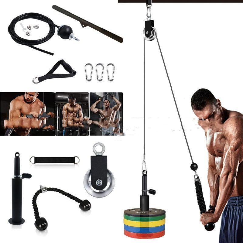 Cable pulley workout equipment with triceps rope and handle
