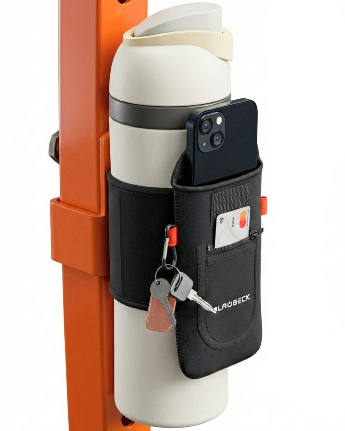Magnetic Water Bottle Sleeve for Gym | Attaches to Metal Equipment | Fits 18-40oz Bottles | Phone Pocket | BLAUBECK BLAUBECK